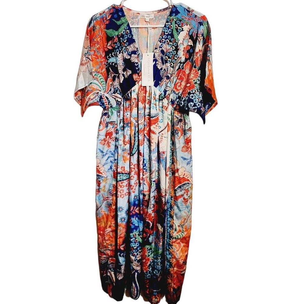Love Kyla Paloma Polysilk BOHO Chic Lightweight Midi Dress Small NEW